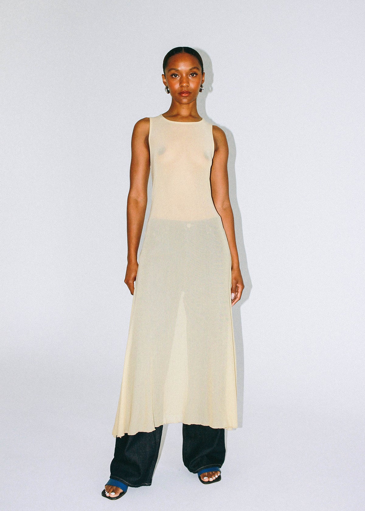 oatmeal mesh maxi tank dress