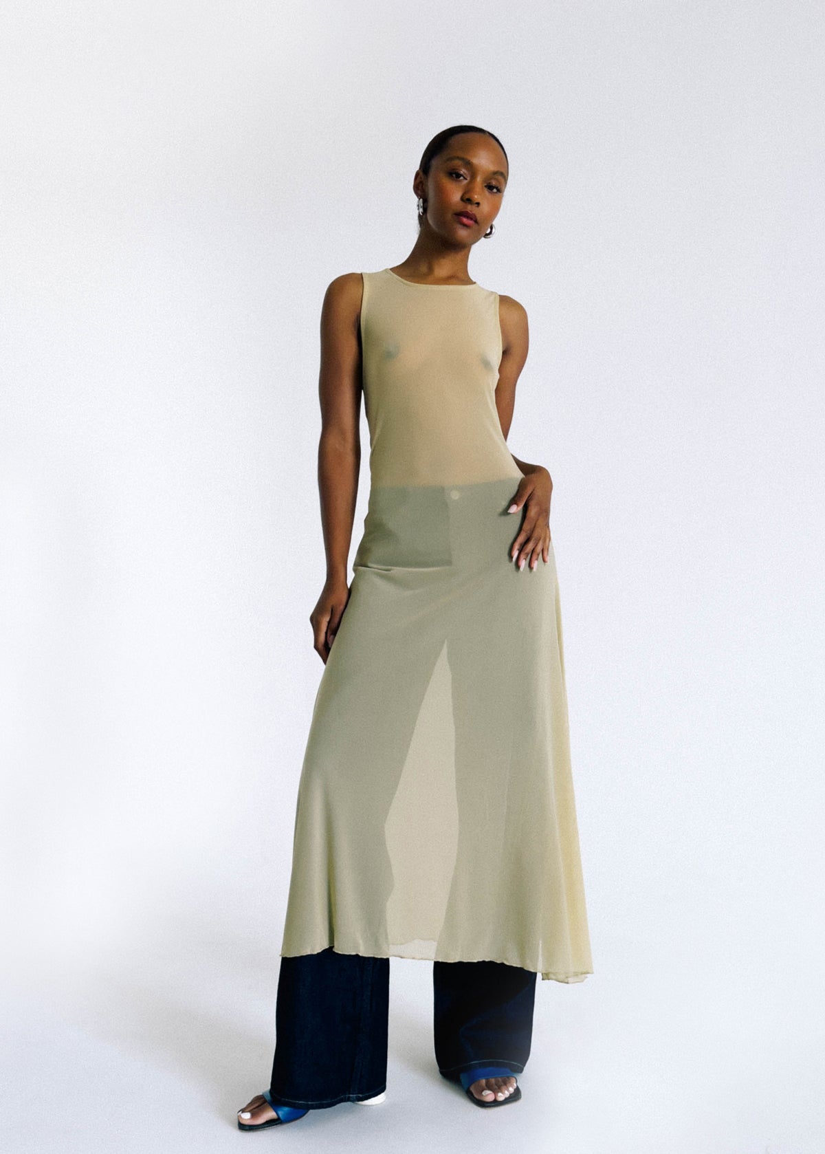 Mesh Sleeveless Maxi Dress | Ann Alder